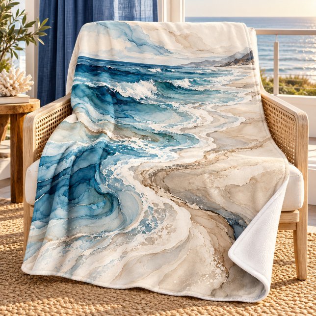 Uferströmung-Wurfdecke Fleecedecke (30 x 40 inch fleece blanket. Printed front, plain white back. Styled scene; props not included.)