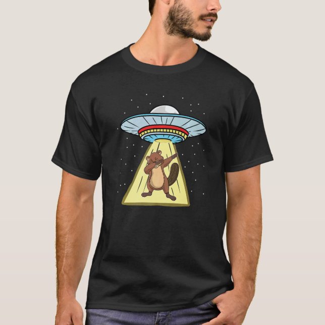 Ufo Abduction Dabbing Biber Forest Animal T-Shirt (Vorderseite)