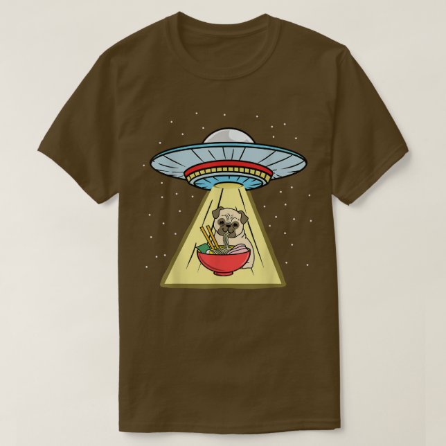 Ufo Abduction Mops Eating Ramen T-Shirt (Design vorne)
