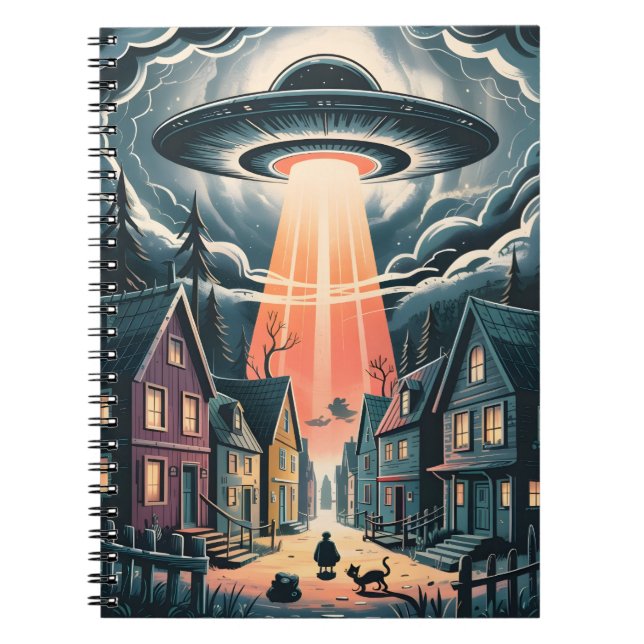 UFO Abduction Night Street Illustration Notizblock (Vorderseite)