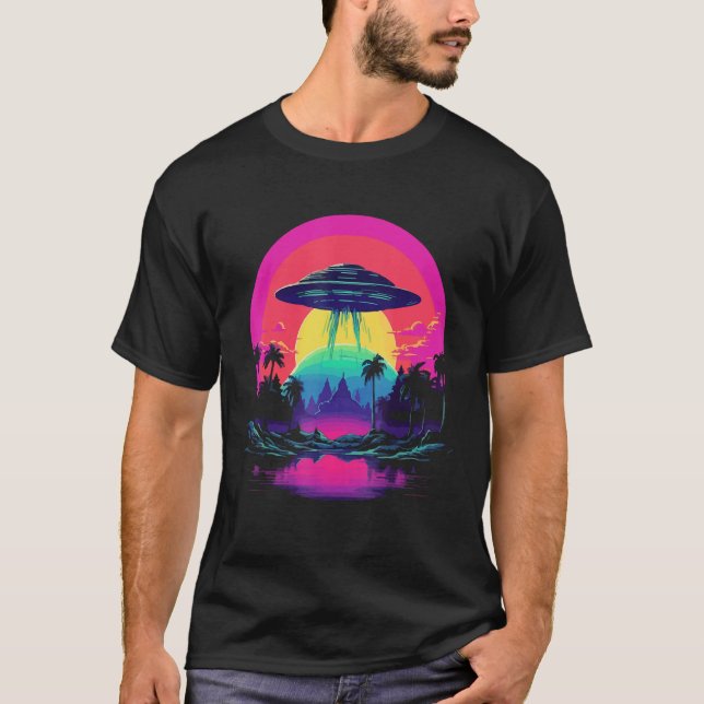 UFO Alien  80er Vaporwave Synthwave Retrowave Ästh T-Shirt (Vorderseite)