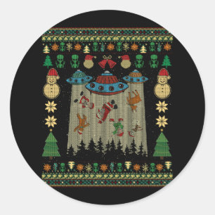 Ufo Alien Abduction Santa Gingerbread Ugly Christm Runder Aufkleber