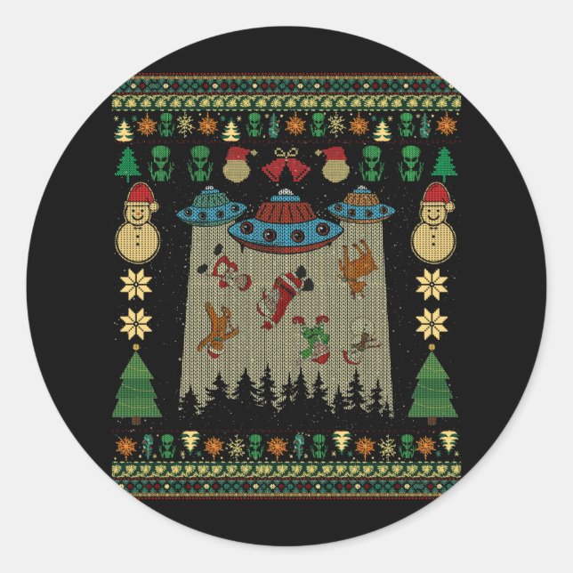 Ufo Alien Abduction Santa Gingerbread Ugly Christm Runder Aufkleber (Vorderseite)
