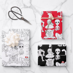UFO, Alien, Bigfoot, Mothman, Dogman, Cryptids Geschenkpapier Set