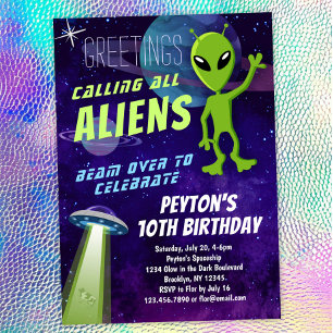 UFO Alien Party Geburtstag Einladung