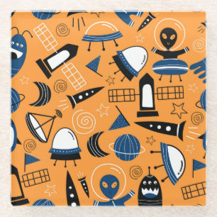 UFO-Alien, Raumschiffe, Kindermuster Glasuntersetzer