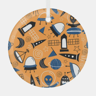 UFO-Alien, Raumschiffe, Kindermuster Ornament Aus Glas