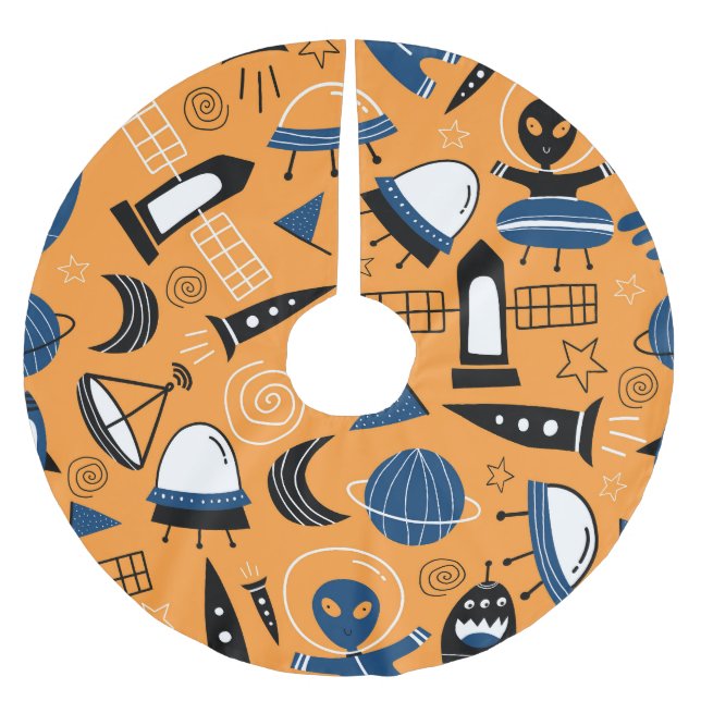 UFO-Alien, Raumschiffe, Kindermuster Polyester Weihnachtsbaumdecke (Vorderseite)