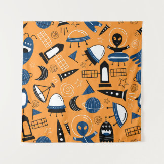 UFO-Alien, Raumschiffe, Kindermuster Wandteppich