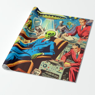 Ufo Alien Sci-fi Retro Comic Geschenkpapier