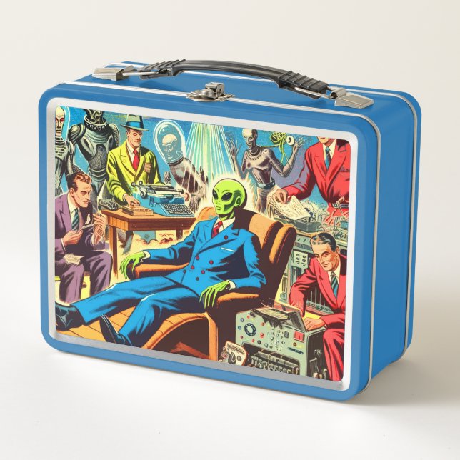 Ufo Alien Sci-fi Retro Comic Metall Brotdose (Vorderseite)