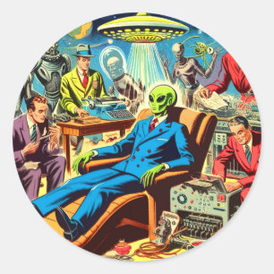 Ufo Alien Sci-fi Retro Comic Runder Aufkleber