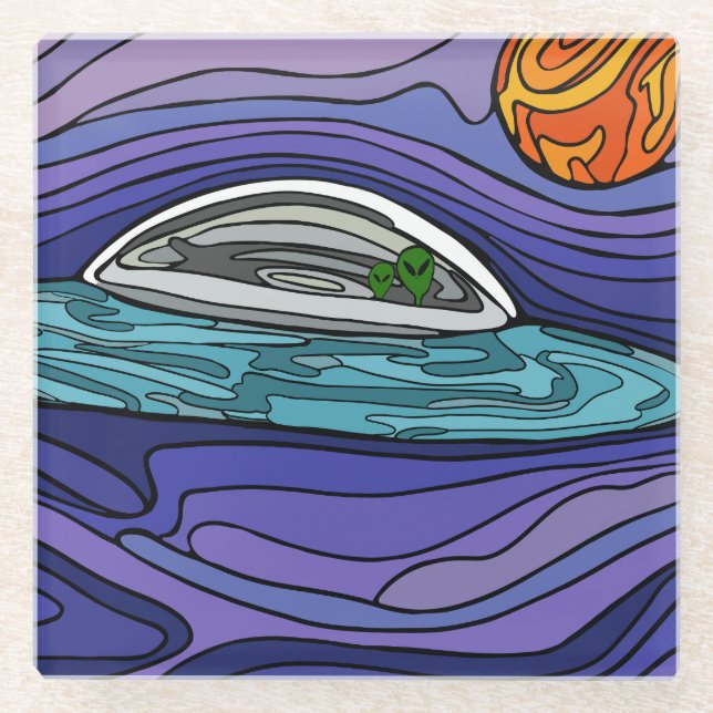 UFO-Alien-Trinkuntersetzer als Geschenk zum Urlaub Glasuntersetzer (Vorderseite)