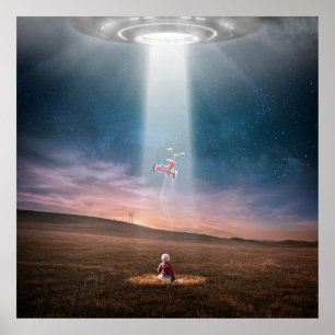 UFO-alienraumschiff- und -kindertreffenplakat Poster