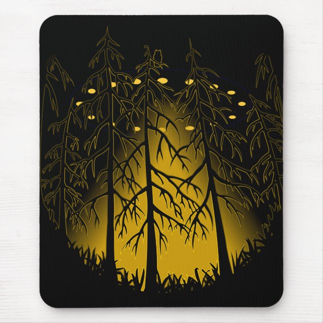 UFO Art Mousepad Flying Saucer mit Owl Art Mousepa (Vorne)