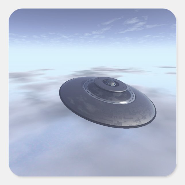 UFO auf dem Flugaufkleber Quadratischer Aufkleber (Vorderseite)