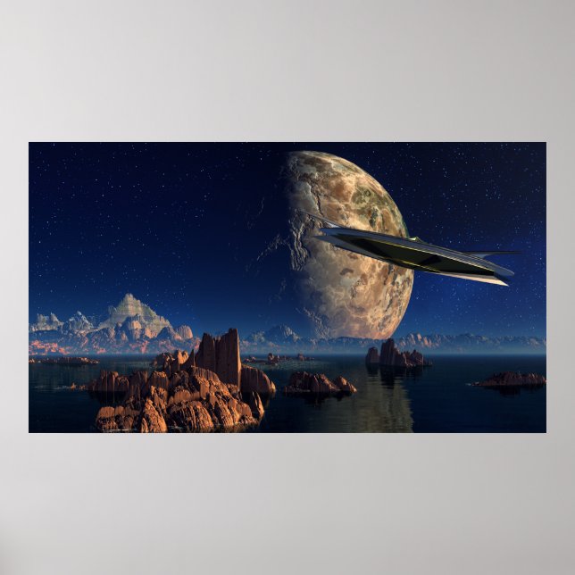 UFO- Ausländische Welt - SciFi Landschaft Poster (Vorne)