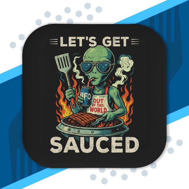 UFO BBQ Grill Picknick Lasst Uns Saucen Alien Lust Pappteller (Von Creator hochgeladen)
