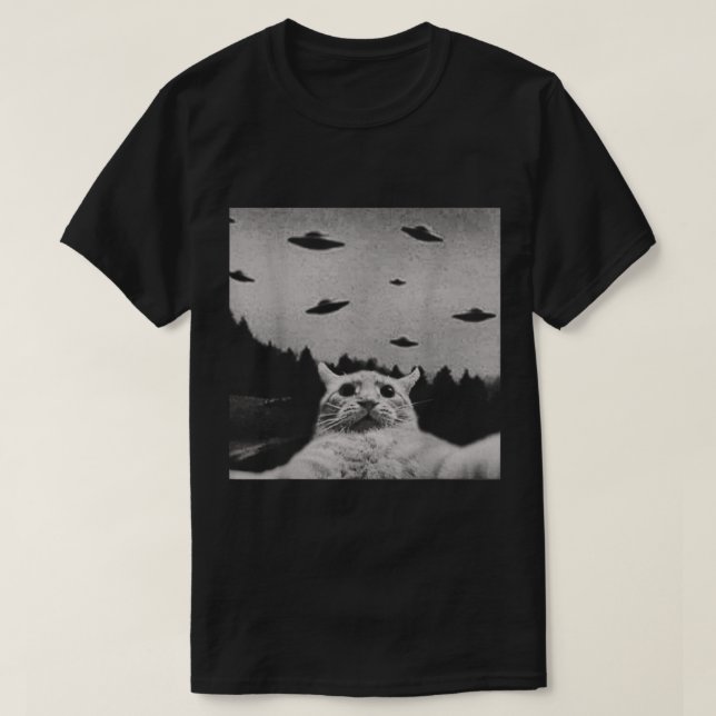 UFO Cat Encounter Meme Design T-Shirt (Design vorne)