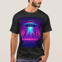 UFO Cityscape Poster - Neon Synthwave Alien