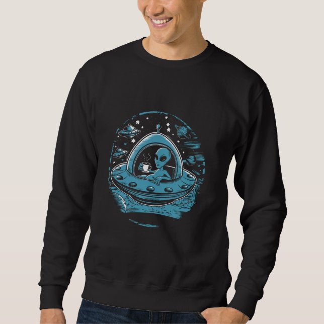 UFO Coffee Break Funny Alien Caffeine Fix UAP humo Sweatshirt (Vorderseite)