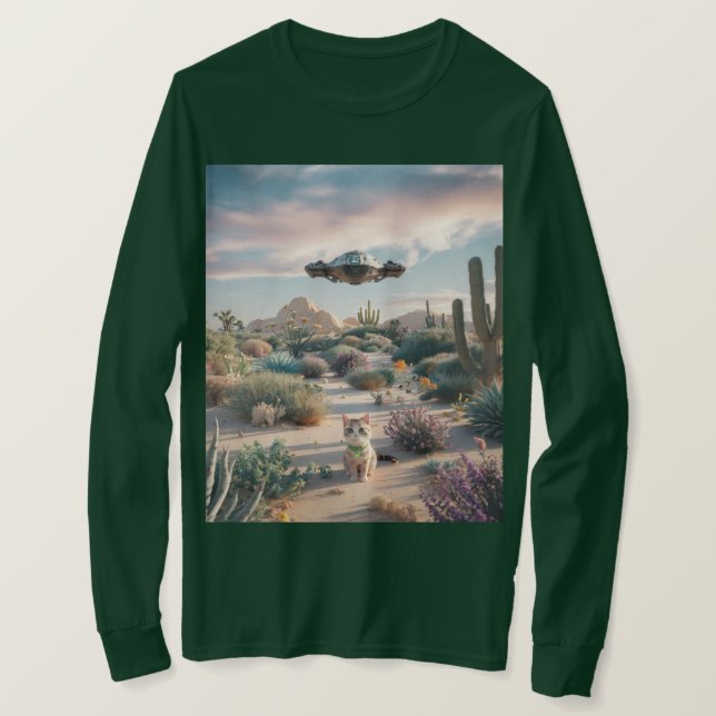 UFO Desert Cacti Blume T - Shirt (Design vorne)