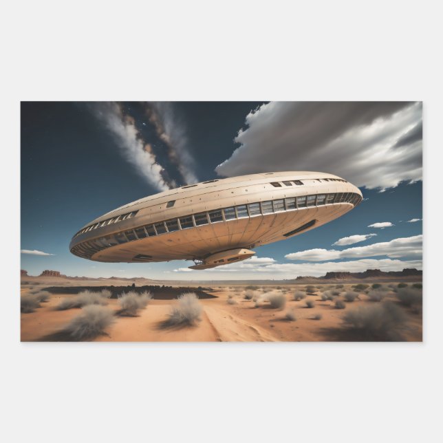 UFO, die über die Wüste fliegen Rechteckiger Aufkleber (Vorderseite)