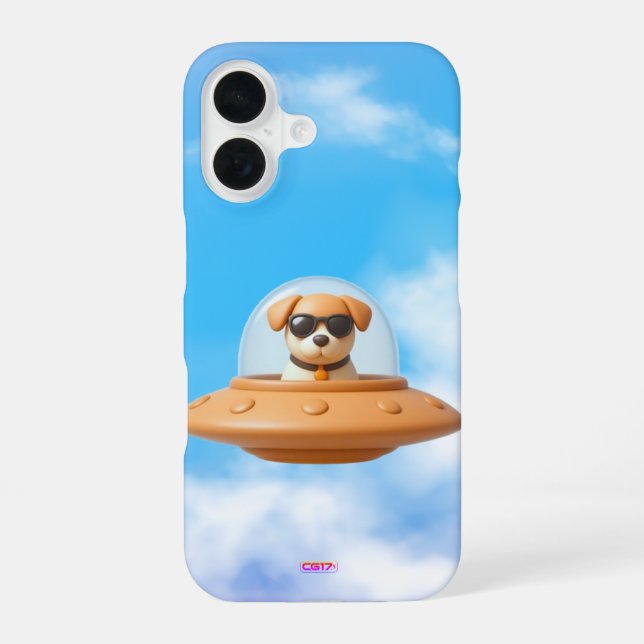 Ufo dog 3D a2 clouds iPhone 16 Hülle (Rückseite)