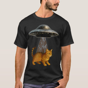 Ufo Entführung Katze Mond Tag Lustiger Alien Invas T-Shirt