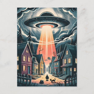 UFO-Entführungsnacht-Straßenillustration Postkarte