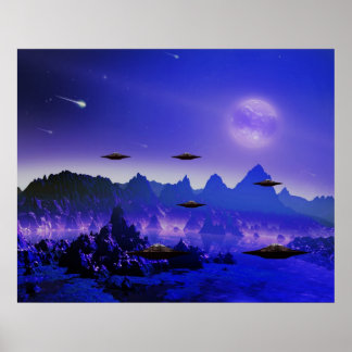UFO-Flugobjekt im Weltraum Poster
