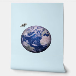 UFO Flying Past Earth in Blue Sky Tapete