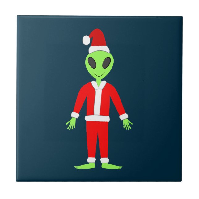 UFO Ho Ho Father Weihnachts-Alien Fliese (Vorderseite)