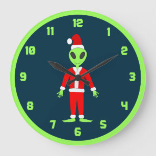 UFO Ho Ho Father Weihnachts-Alien Große Wanduhr