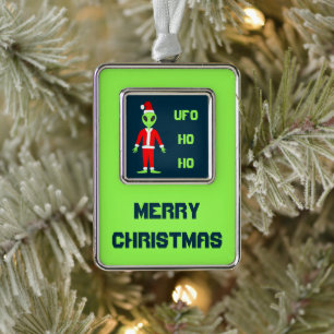 UFO Ho Po Weihnachtszeit Alien Custom Rahmen-Ornament Silber