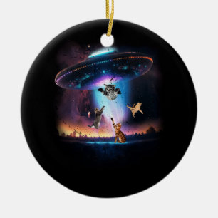 UFO Holding Cats Sci-fi Alien Space Galaxy Cat Lov Keramik Ornament