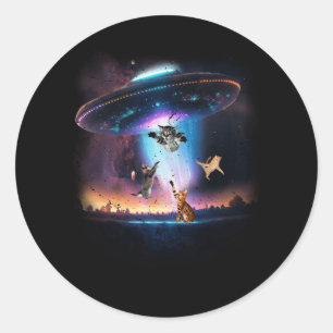 UFO Holding Cats Sci-fi Alien Space Galaxy Cat Lov Runder Aufkleber
