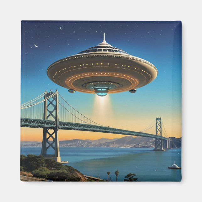 UFO Hovering Over San Francisco Bay Bridge 2035 Magnet (Vorne)