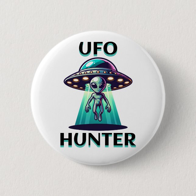 UFO Hunter | Kunst mit UFO und Alien Button (Vorderseite)