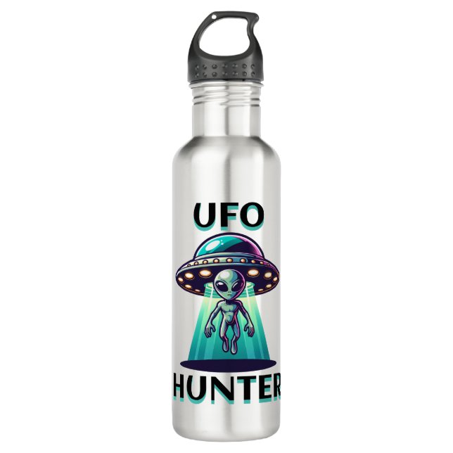 UFO Hunter | Kunst mit UFO und Alien Edelstahlflasche (Vorderseite)