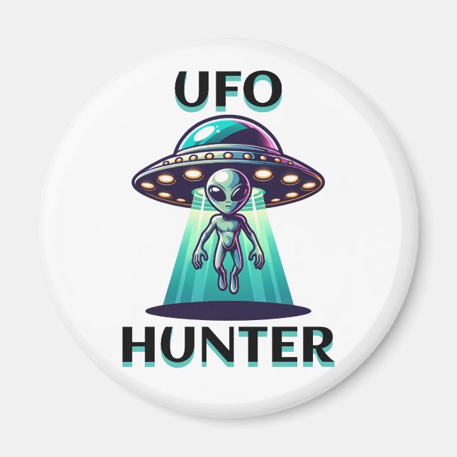 UFO Hunter | Kunst mit UFO und Alien Magnet (Vorne)
