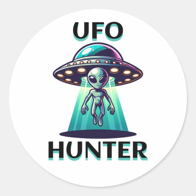 UFO Hunter | Kunst mit UFO und Alien Runder Aufkleber (Vorderseite)