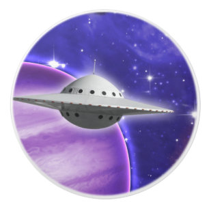 UFO im lila Weltraum rosa Planet Sterne Galaxie Keramikknauf