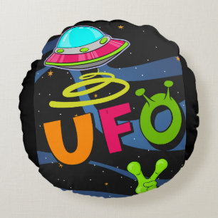 Ufo im Weltraum sagt Hallo  Rundes Kissen