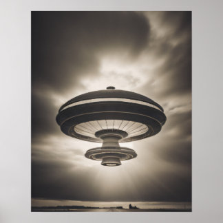 UFO in Schwarz und Weiß Poster