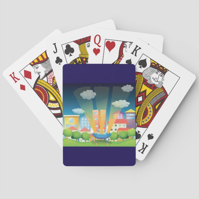 UFO Landing in a Bright City Night Scene Spielkarten (Rückseite)