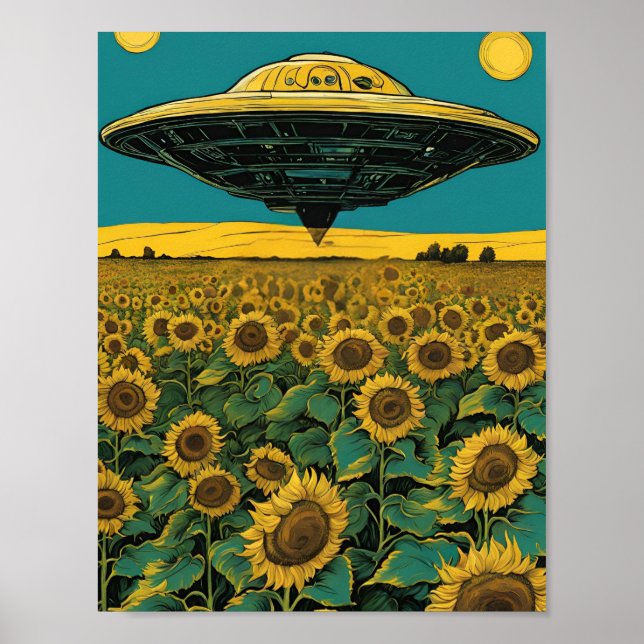UFO Landing in a Sunflower Field - Surreal Sci-Fi Poster (Vorne)
