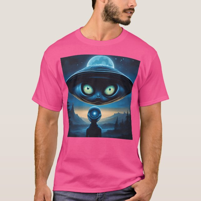 Ufo mit Alien Face T-Shirt (Vorderseite)