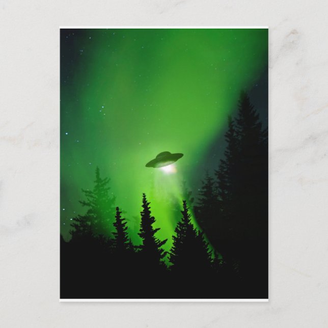 UFO mit Nordlicht Postkarte (Vorderseite)