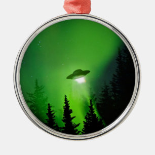 UFO mit Nordlichtern Silbernes Ornament